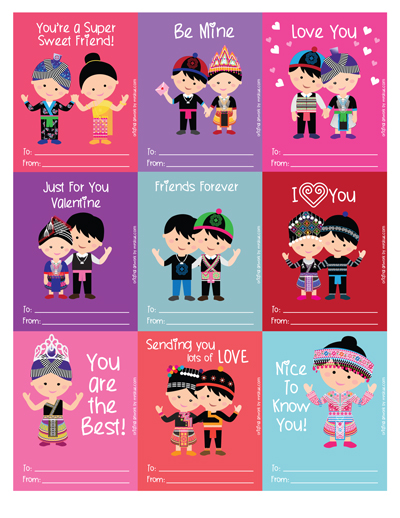 Kids Hmong Couples Cute Valentine's Card Instant Printable with English Wording only - Mrs Kue